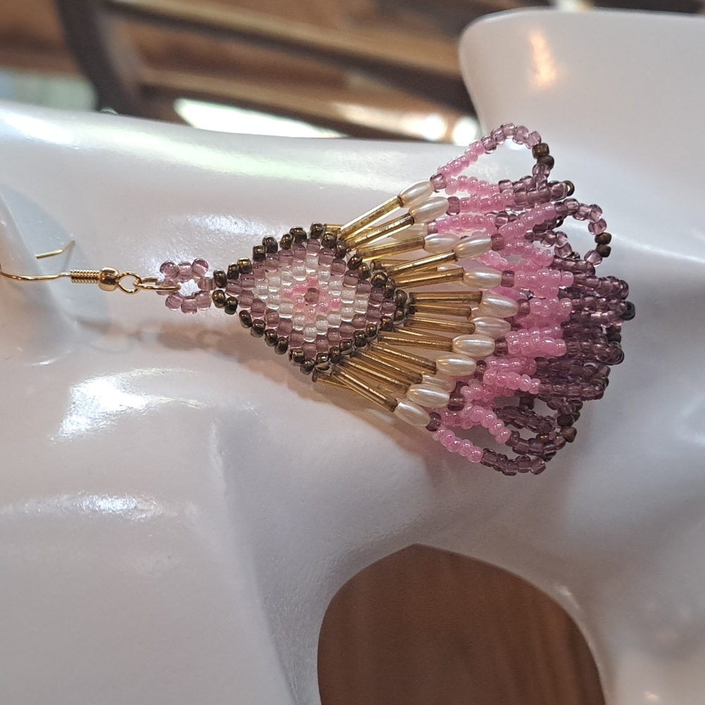 Native American Style Pink and Gold Earrings